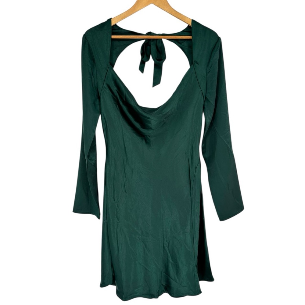 Selfie Leslie Champs Elysees Long Sleeve Open Back Mini Dress Forest Green US 8
